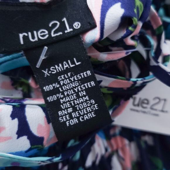 New Rue 21 Floral Summer Dress XS Sleeveless Navy Blue, Pink, Spaghetti Straps - Picture 7 of 7
